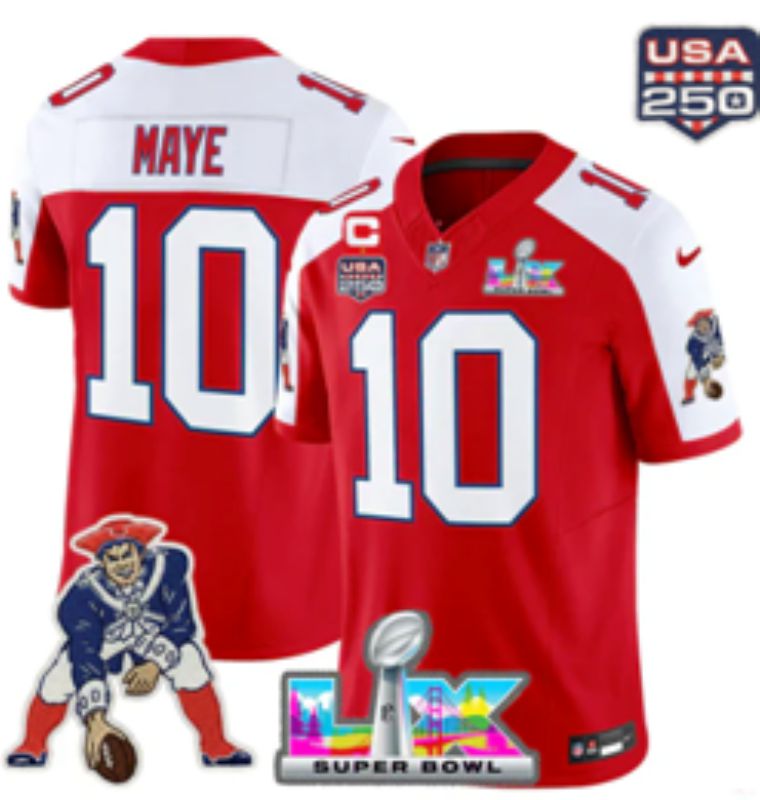 Men 2026 New England Patriots #10 Maye Red Super Bowl Nike Limited NFL Jersey style 03